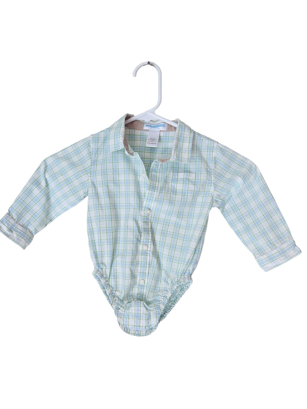 Janie and Jack Pastel Blue, Green and White Plaid Cotton Button Down Shirt